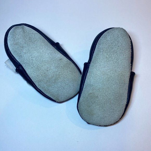 Baby Leather Slippers Floral Navy Blue & Pink 0-6 months - Picture 4 of 5